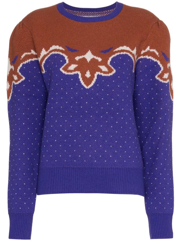 Push Button Polka Dot Knitted Wool Blend Jumper - Brown