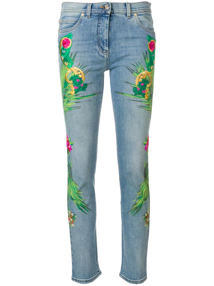 Versace Palm Printed Jeans - Blue