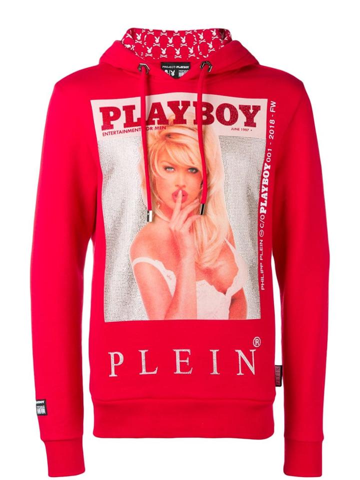 Philipp Plein X Playboy Printed Crystal Hoodie - Red