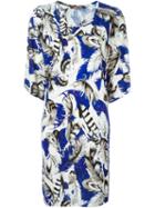 Roberto Cavalli Feather Print Shift Dress, Women's, Size: 42, Blue, Viscose
