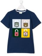 Fendi Kids Teen Padlock Grid Printed T-shirt - Blue