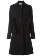 Marni Ruffled Mid-length Coat, Women's, Size: 40, Black, Cotton/polyimide/spandex/elastane