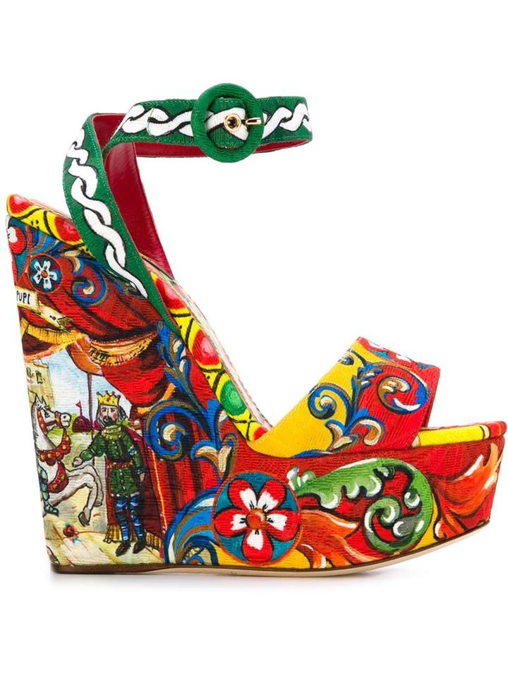 Dolce & Gabbana Carretto Siciliano Print Sandals, Women's, Size: 37.5, Cotton/viscose/leather