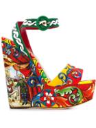 Dolce & Gabbana Carretto Siciliano Print Sandals, Women's, Size: 37.5, Cotton/viscose/leather