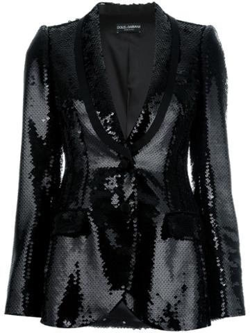 Dolce & Gabbana Sequinned Blazer, Women's, Size: 42, Black, Polyester/silk/spandex/elastane