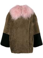 Saks Potts Colour Block Shearling Coat With Tibetan Lamb Collar -