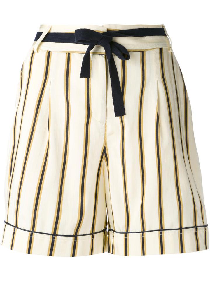 Roberto Collina - Striped Tailored Shorts - Women - Cotton/viscose - M, Yellow/orange, Cotton/viscose