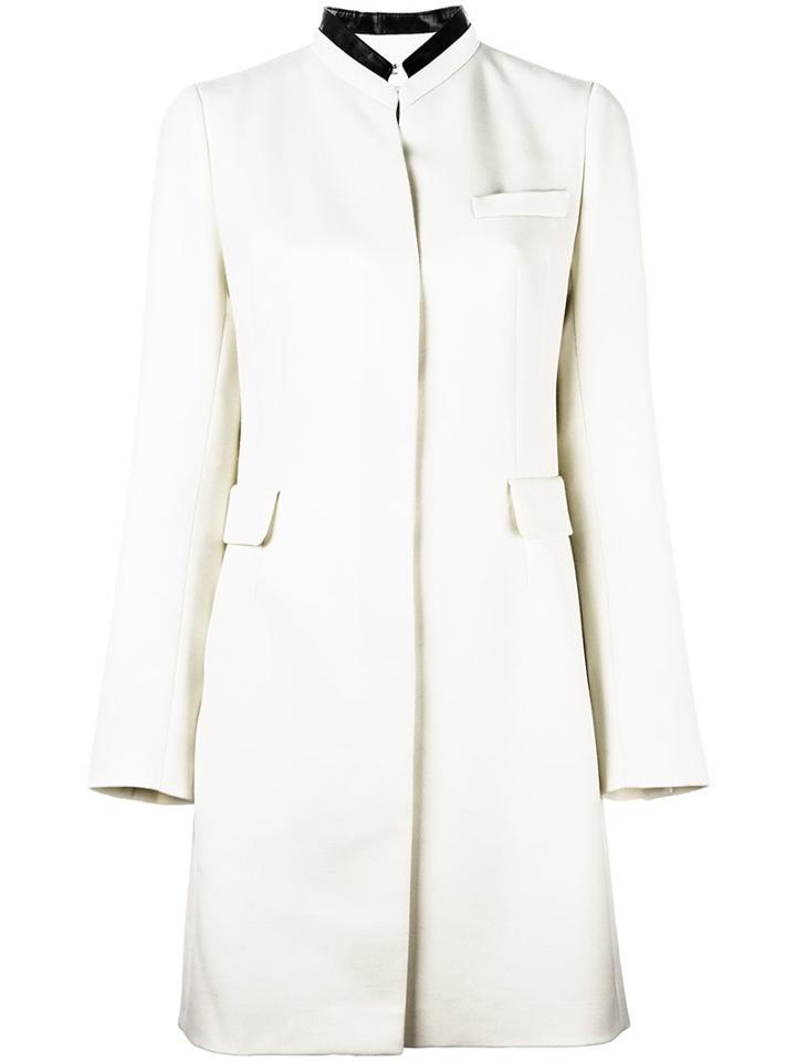 Akris Punto Contrast Collar Coat, Women's, Size: 38, White, Polyester/polyurethane/viscose/wool
