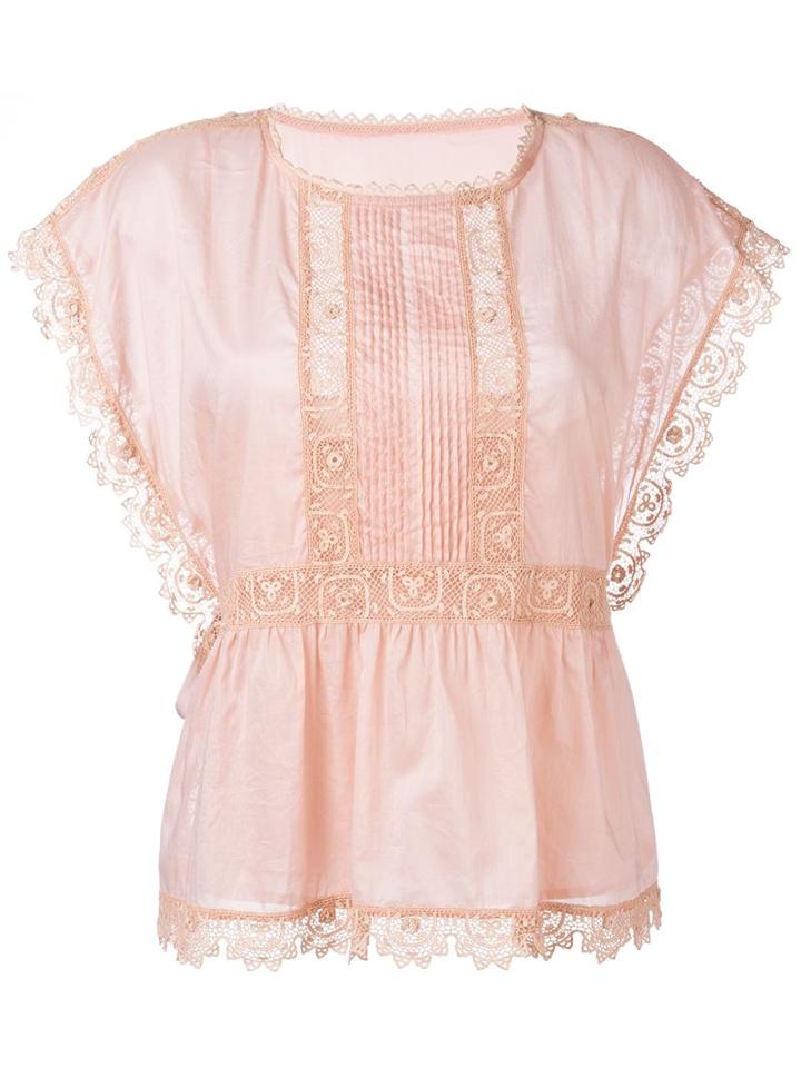 Red Valentino Embroidered Lace Trim Blouse, Women's, Size: 40, Pink/purple, Cotton/polyester