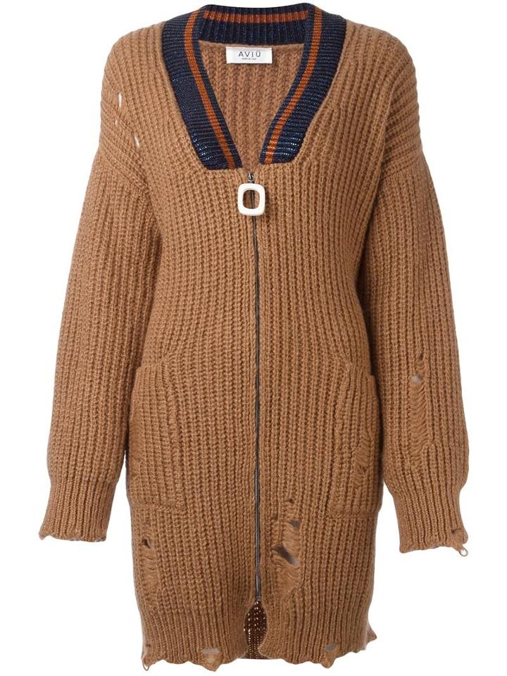Aviù Distressed Cardi-coat, Women's, Size: 42, Brown, Acrylic/polyester/polyamide/mohair