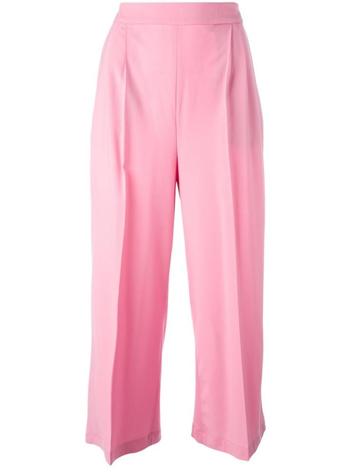 Msgm Wide Leg Cropped Trousers, Women's, Size: 42, Pink/purple, Virgin Wool/spandex/elastane/polyester