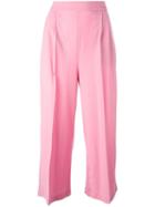 Msgm Wide Leg Cropped Trousers, Women's, Size: 42, Pink/purple, Virgin Wool/spandex/elastane/polyester