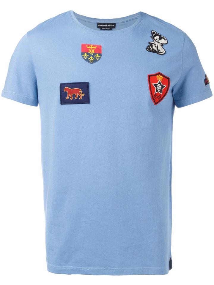 Alexander Mcqueen Patch Detail T-shirt, Men's, Size: Large, Blue, Cotton/viscose/polyester