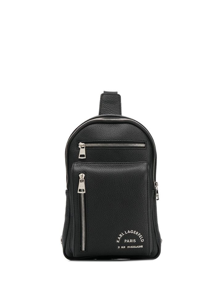 Karl Lagerfeld Logo Print Zipped Shoulder Bag - Black