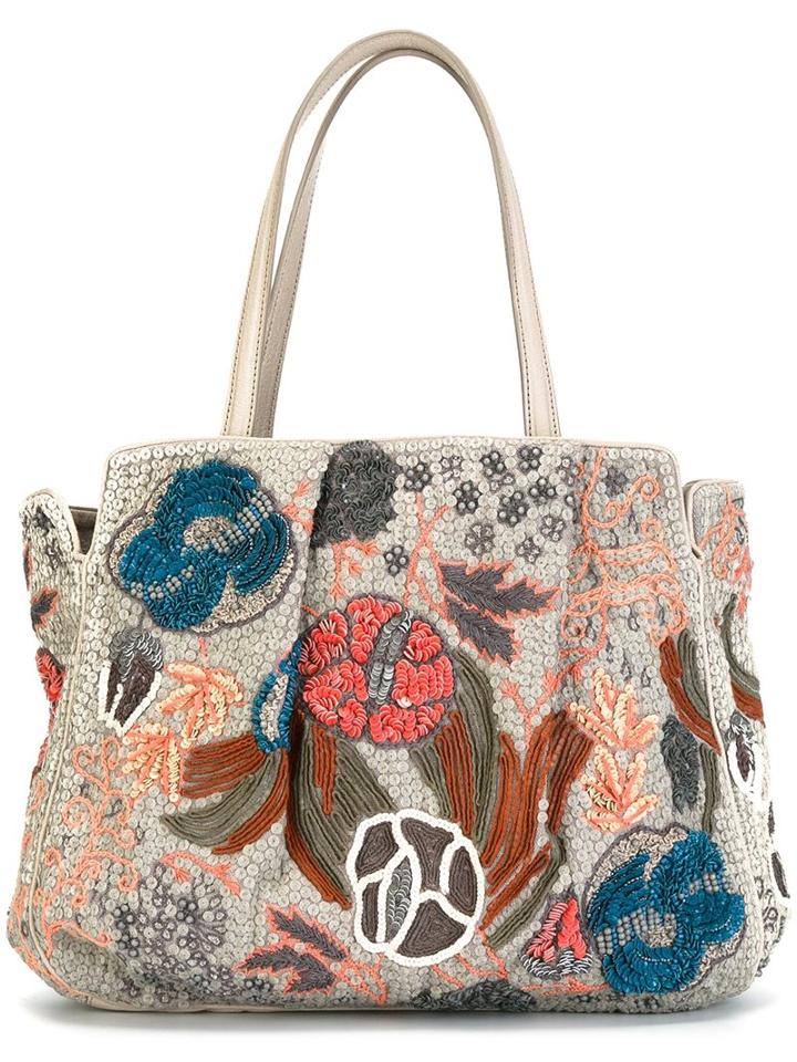 Jamin Puech Embroidered Shoulder Bag, Women's, Grey