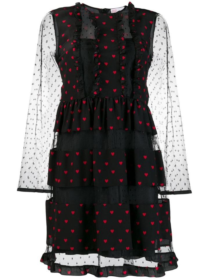 Red Valentino Heart Print Ruffled Dress - Black