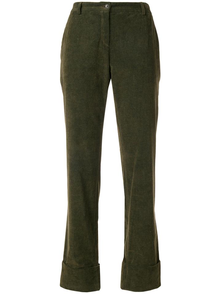 Romeo Gigli Vintage Turn-up Straight Leg Trousers - Green