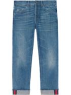 Gucci Tapered Denim Pants With Web - Blue