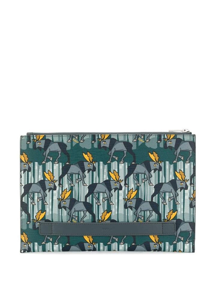 Furla Elk Print Clutch - Blue