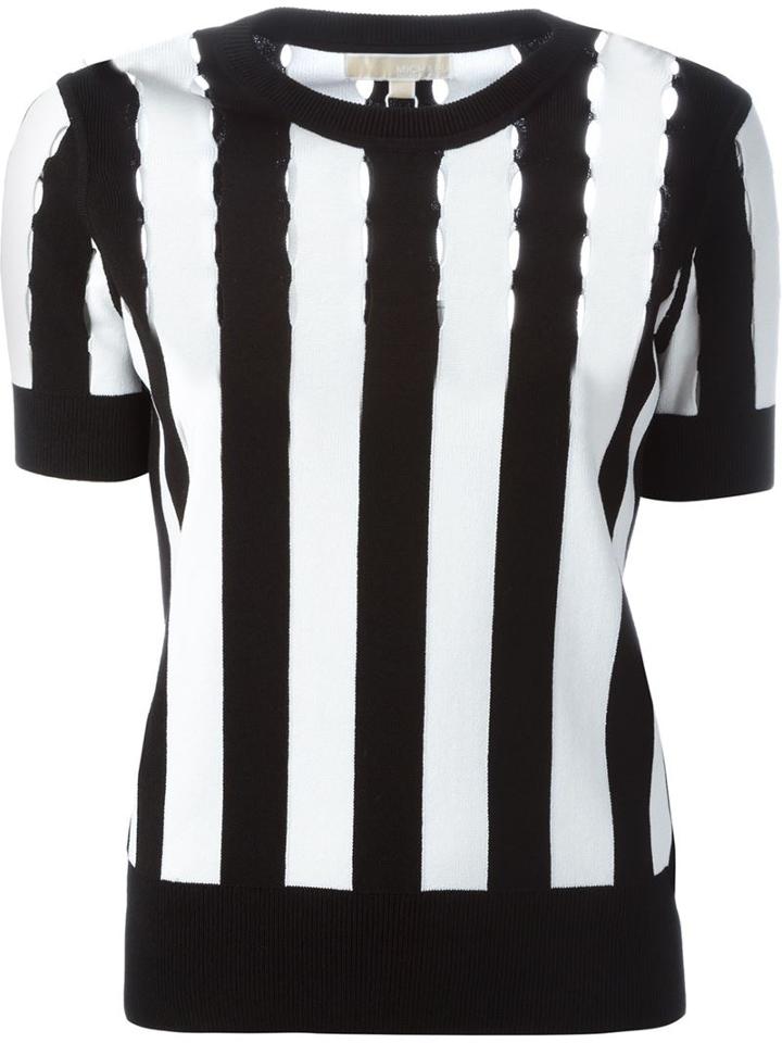 Michael Michael Kors Cut-out Striped Knit Top