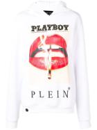 Philipp Plein X Playboy Crystal Logo Printed Hoodie - White