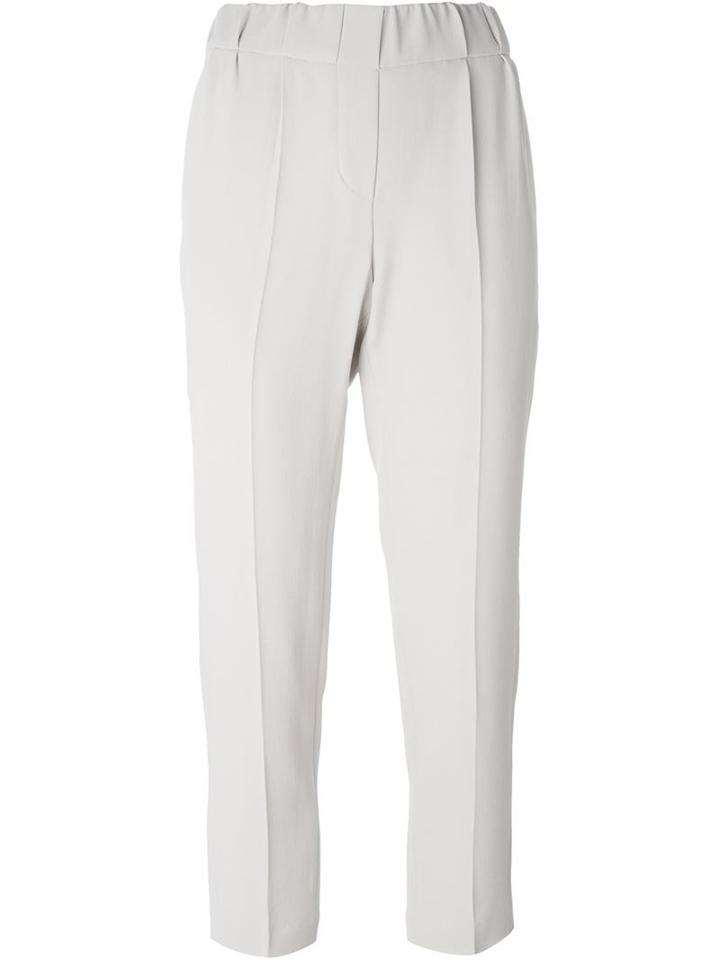 Brunello Cucinelli Tapered Cropped Trousers, Women's, Size: 46, Grey, Acetate/silk/polyester/cupro
