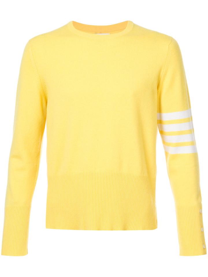 Thom Browne Crewneck Pullover With 4-bar Stripe In Yellow Cashmere -