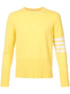 Thom Browne Crewneck Pullover With 4-bar Stripe In Yellow Cashmere -