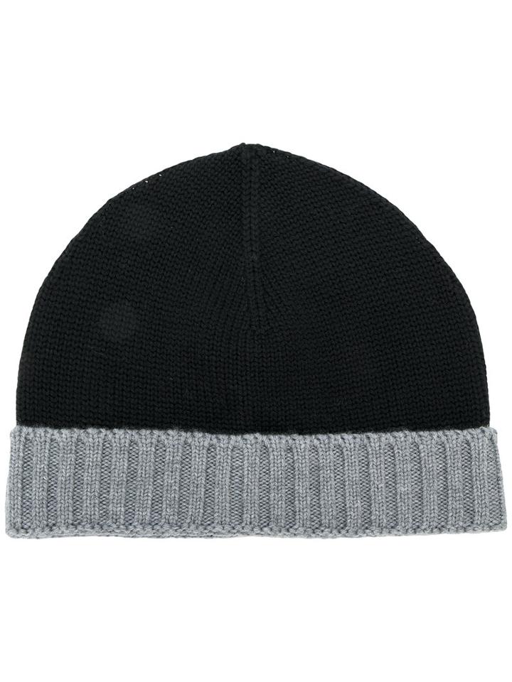 Eleventy - Contrast Beanie - Men - Virgin Wool - One Size, Black, Virgin Wool