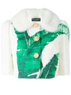 Dolce & Gabbana Banana Leaf Print Jacket, Women's, Size: 44, White, Cotton/silk/mink Fur