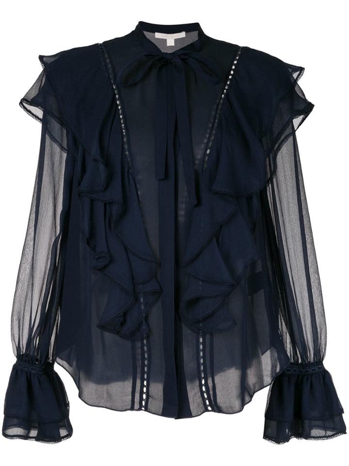 Jonathan Simkhai Ruffle-trim Silk Blouse - Blue