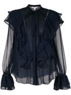 Jonathan Simkhai Ruffle-trim Silk Blouse - Blue