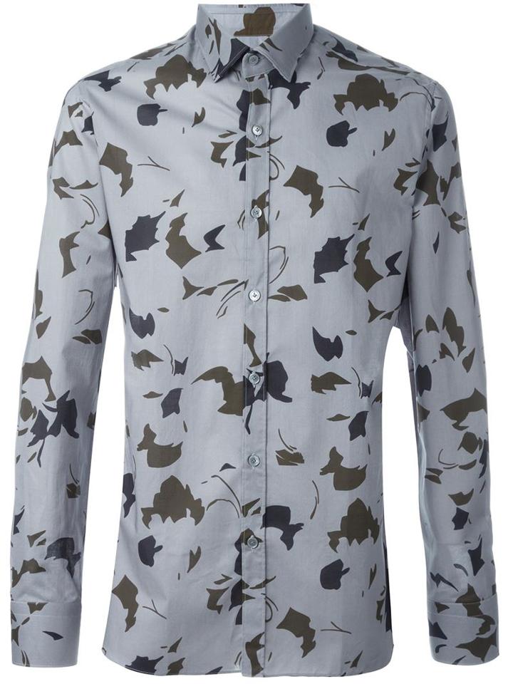 Lanvin Leaf Print Shirt, Men's, Size: 41, Grey, Cotton