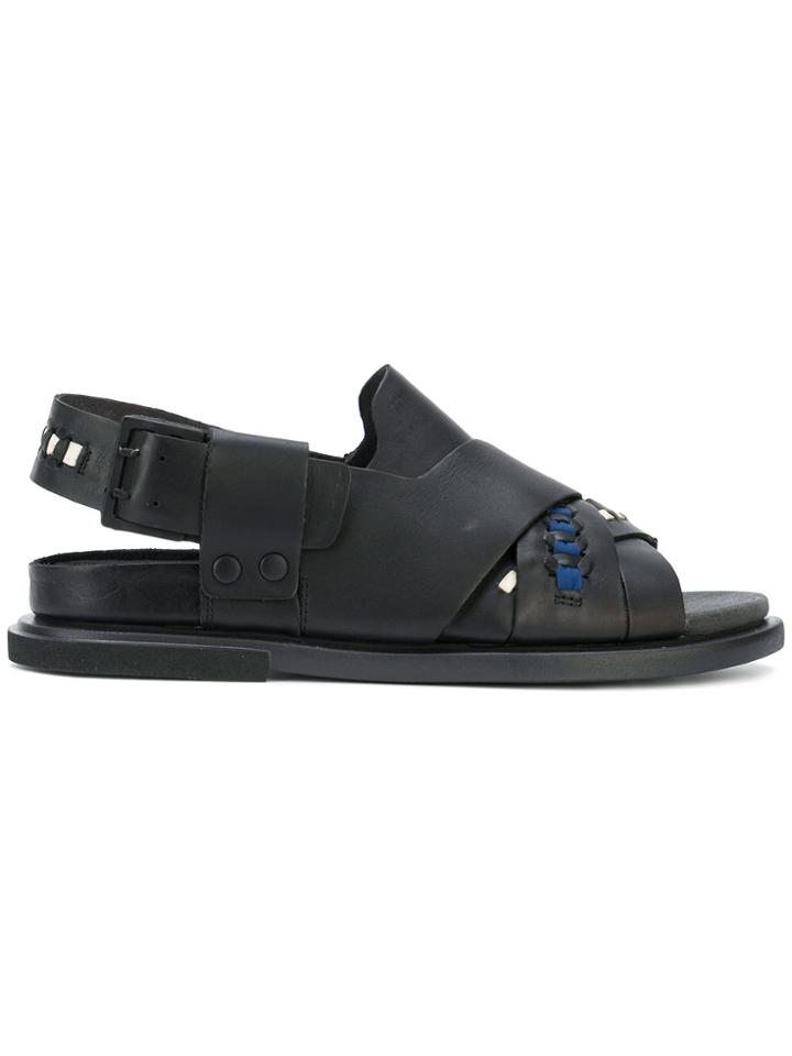 Camper Crossover Strap Stitch Detail Sandals - Black