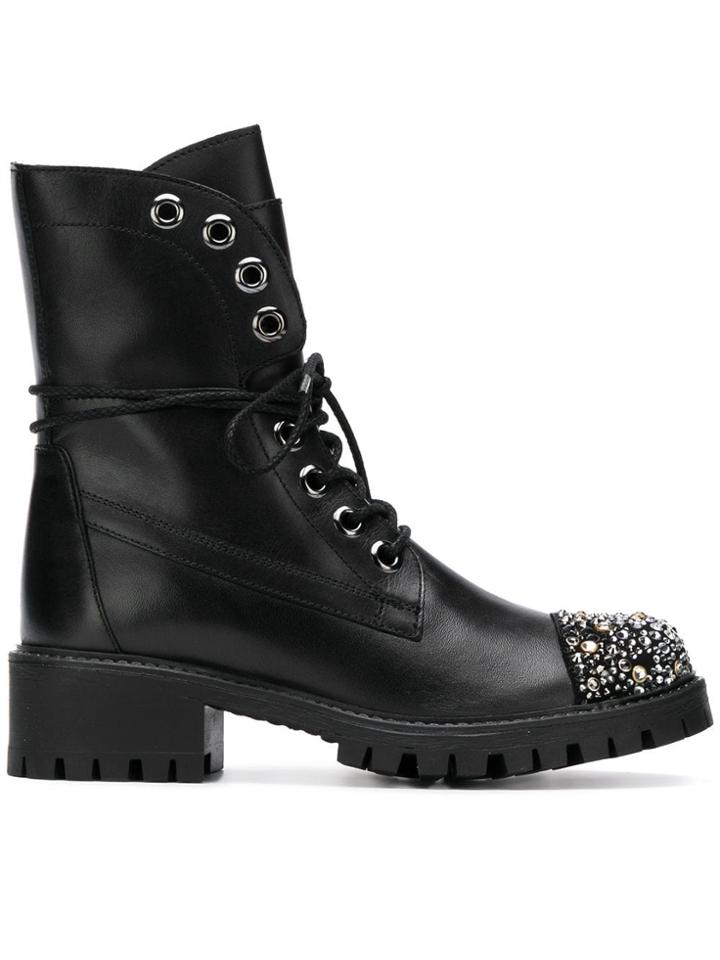 Twin-set Embellished Biker Boots - Black