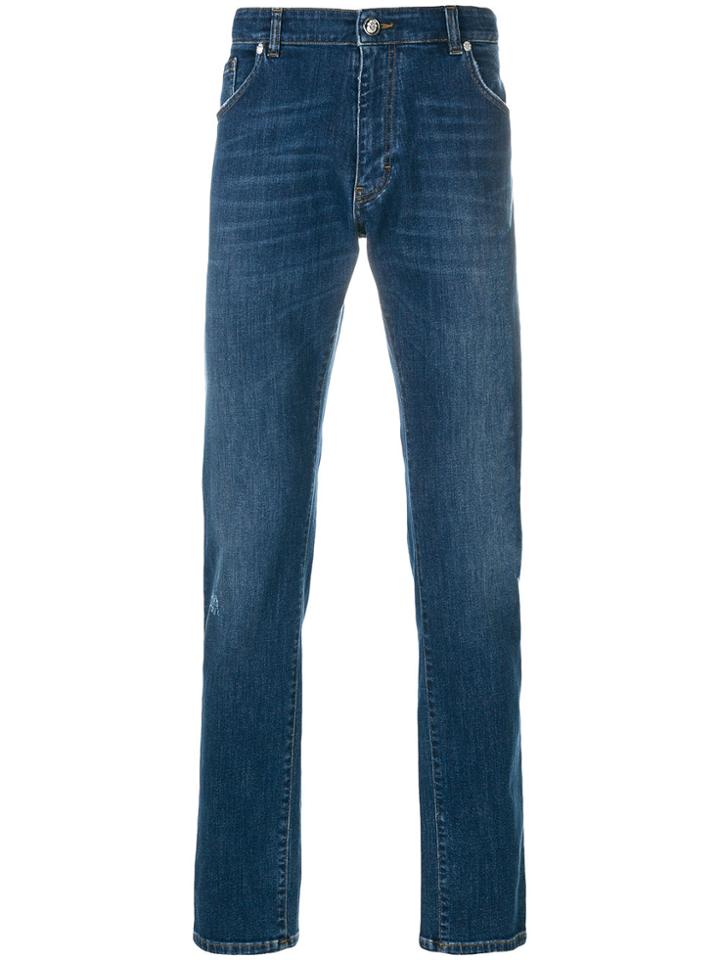 Billionaire Crest Patch Straight Leg Jeans - Blue