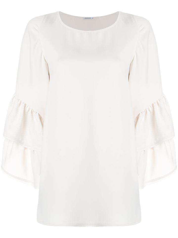 P.a.r.o.s.h. Frill Cuffed Long-line Blouse - White