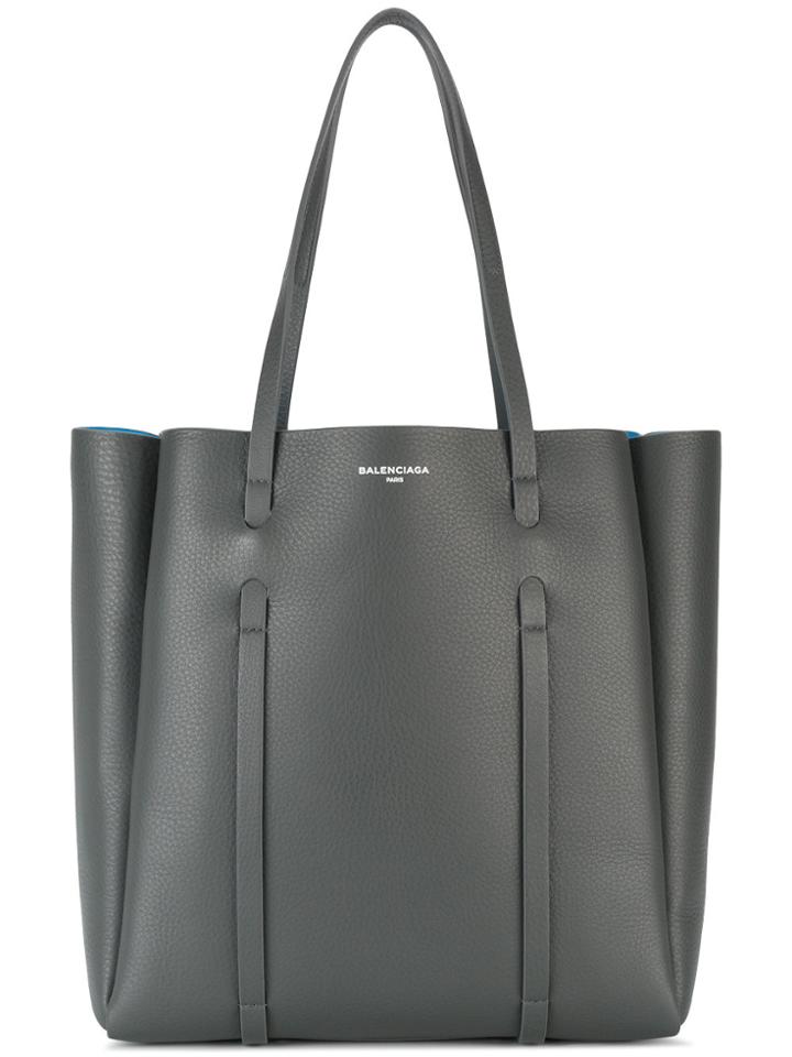 Balenciaga Medium Black Leather Everyday Tote Bag - Grey