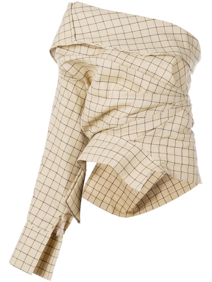 A.w.a.k.e. Asymmetric Check Blouse - Nude & Neutrals