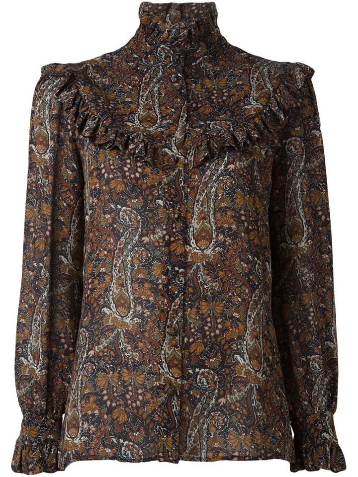 Saint Laurent Paisley Print Folk Blouse, Women's, Size: 40, Brown, Viscose