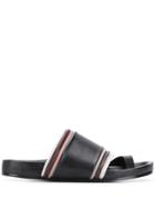 Jil Sander Striped Toe Strap Slides - Black