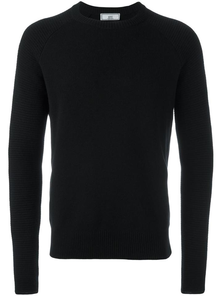 Ami Alexandre Mattiussi Crew Neck Sweater, Men's, Size: Large, Black, Cashmere/merino