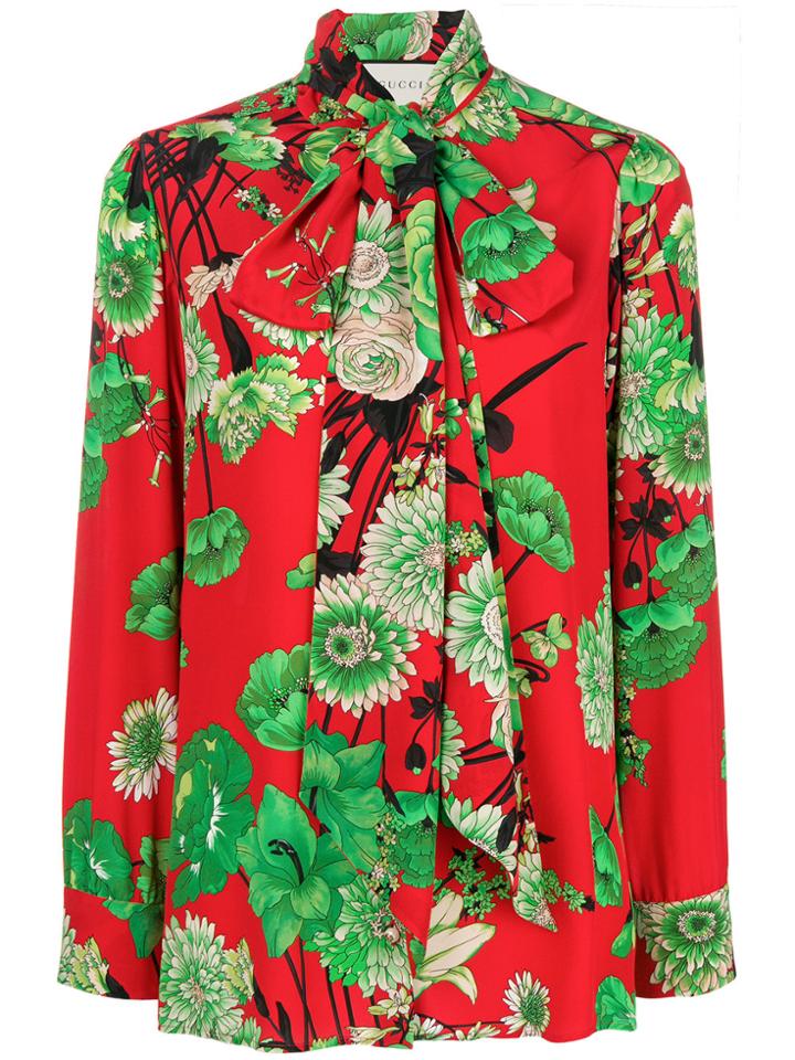 Gucci Floral-print Crepe De Chine Shirt - Red