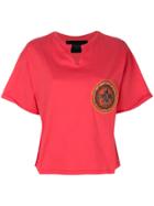 Mr & Mrs Italy Neck Slit Patched T-shirt - Pink & Purple