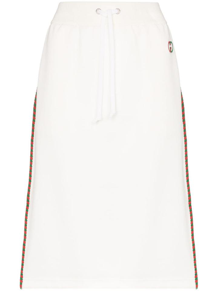 Gucci Drawstring Striped Midi Skirt - White