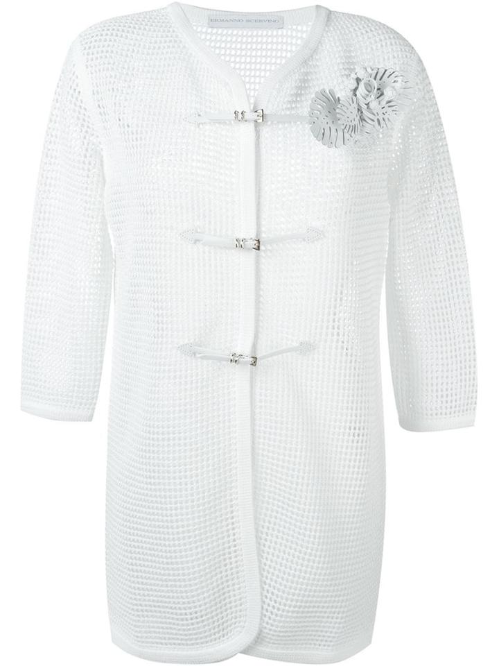 Ermanno Scervino Buckle Fastening Cardigan, Women's, Size: 40, White, Cotton/viscose/calf Leather