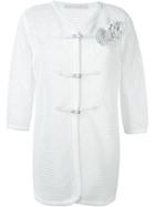 Ermanno Scervino Buckle Fastening Cardigan, Women's, Size: 40, White, Cotton/viscose/calf Leather