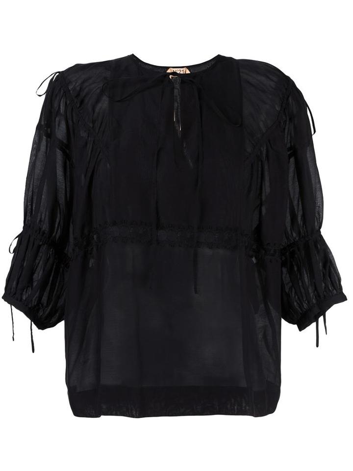 No21 Three-quarters Sleeve Blouse, Women's, Size: 40, Black, Silk/cotton