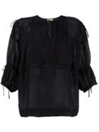 No21 Three-quarters Sleeve Blouse, Women's, Size: 40, Black, Silk/cotton