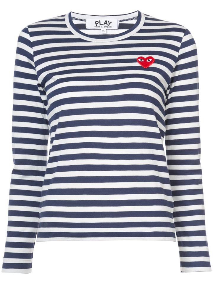 Comme Des Garçons Play Striped Long Sleeved T-shirt - Blue
